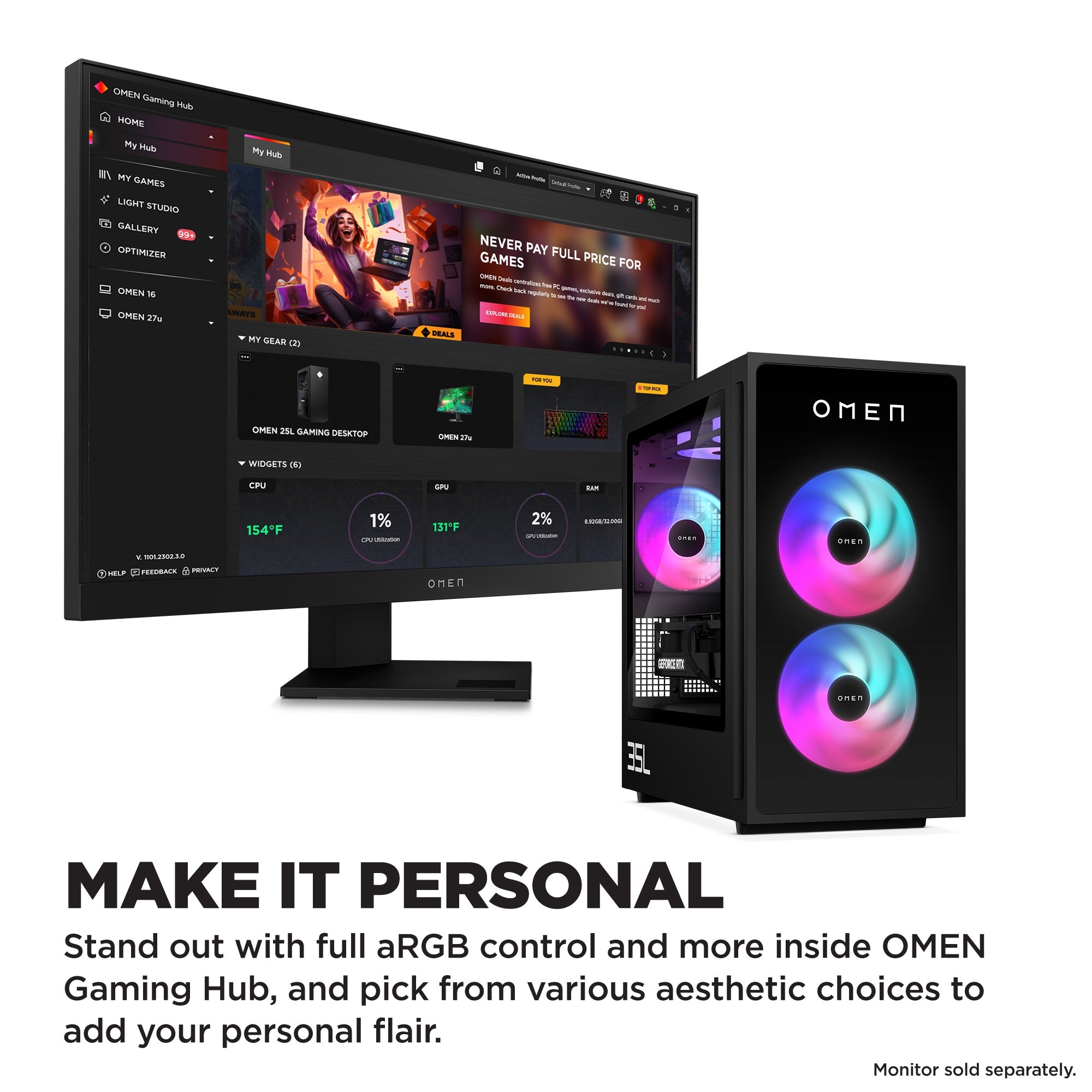 OMEN 35L Gaming Desktop GT16-0107t PC. Windows 11 Home. Intel® Core™ Ultra 7. 32GB RAM. 1TB SSD. NVIDIA® GeForce RTX™ 5070. Black - Image 4