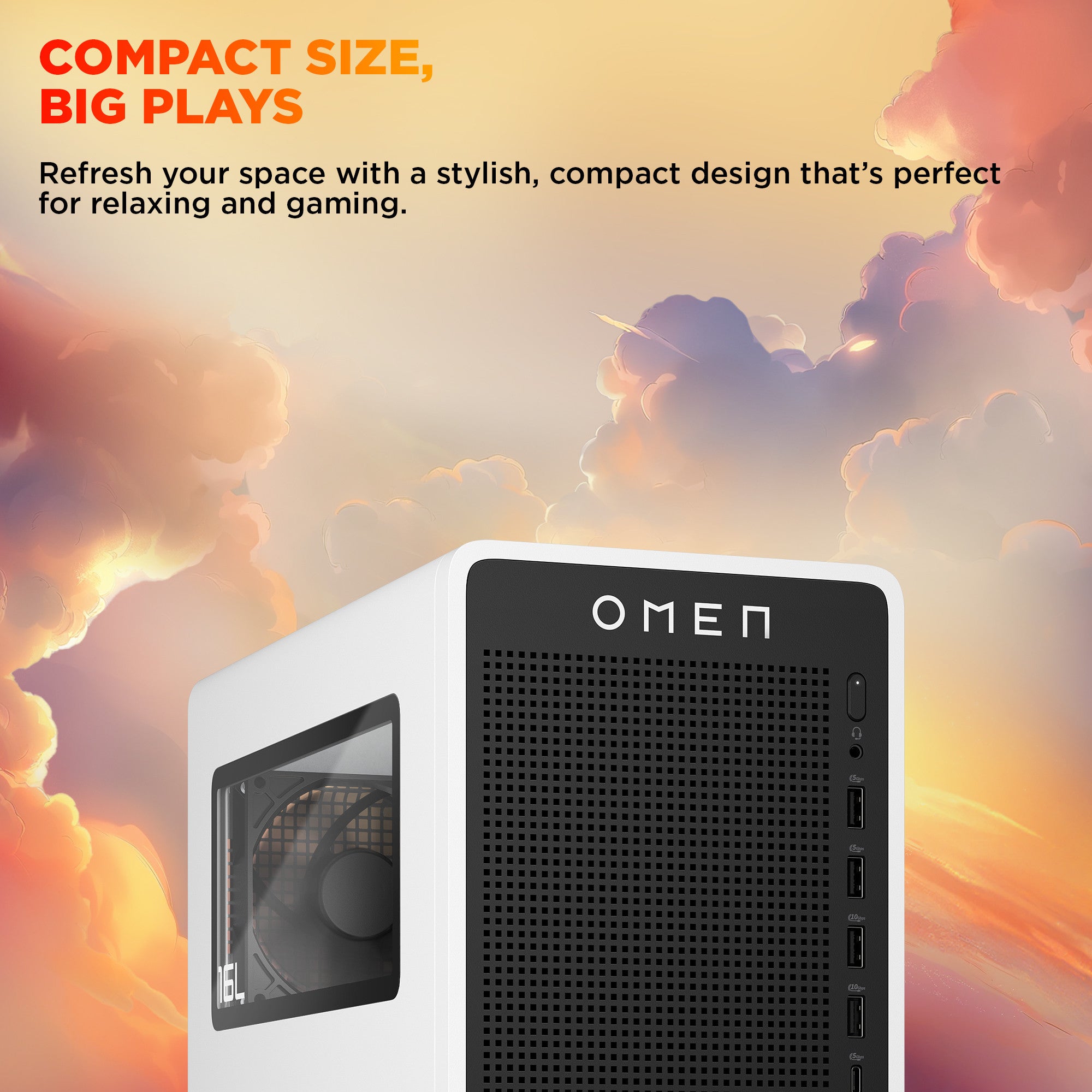 OMEN 16L Gaming Desktop TG03-0085t PC. Windows 11 Home. Intel® Core™ Ultra 7. 32GB RAM. 1TB SSD. NVIDIA® GeForce RTX™ 5060. Snow white - Image 4