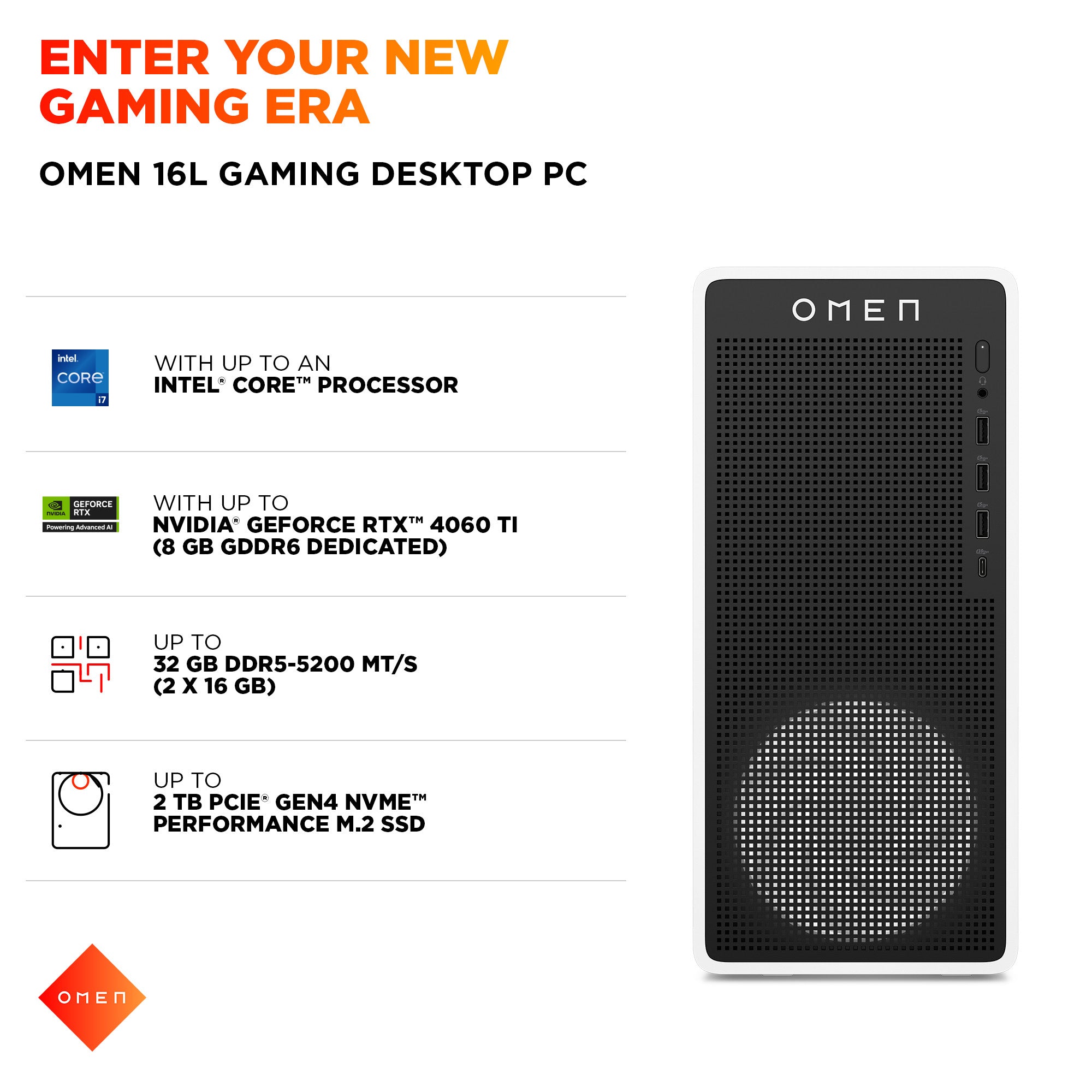 OMEN 16L Gaming Desktop TG03-0085t PC. Windows 11 Home. Intel® Core™ Ultra 7. 32GB RAM. 1TB SSD. NVIDIA® GeForce RTX™ 5060. Snow white - Image 7